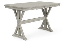 a wooden table with two legs and a square top, on an isolated white background