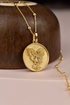 Gold St Christopher Necklace, Saint Christopher Necklace, 14k Gold Miraculous Medal Pendant, St Michael Necklace, Archangel Michael Necklace, Michael Archangel, Pendant Bail, Saint Michael, Protection Necklace