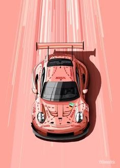 a pink sports car is shown from above