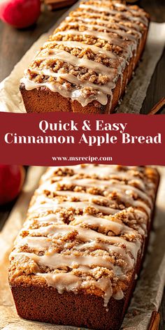 a loaf of quick and easy cinnamon apple bread