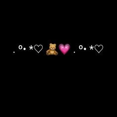 a teddy bear sitting in the middle of two hearts on a black background that says love