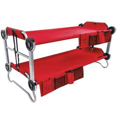 three tiered bunk bed with red seats