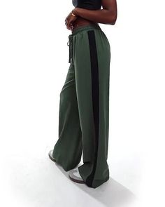 Pants & Leggings by ASOS DESIGN Seeing you through the seasons High rise Elasticated drawstring waist Contrast panel detail Side pockets Wide leg Stretch Wide Leg Bottoms With Color Block, Sporty Wide Leg Bottoms With Contrast Color, Stretch Green Pants With Drawstring, Casual Loungewear Bottoms With Contrast Color, High Waist Khaki Pants With Drawstring, Casual Wide Leg Color Block Pants, Sporty Green Straight Pants, Stretch Wide Leg Color Block Bottoms, Casual Green Pants With Elastic Side Panels