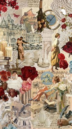 collage of images with flowers and people in the middle one has a clock on it