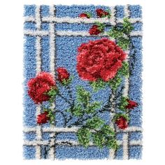 red roses on blue and white checkered background