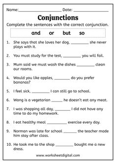 the worksheet for conjunctions is shown in black and white, with text that reads