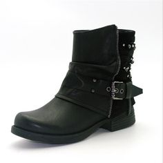 Category:Boots; Upper Materials:Faux Leather; Embellishment:Buckle; Season:Fall,Winter; Heel Type:Flat Heel; Gender:Women's; Size Suggestion:standard size, select your usual size; Toe Shape:Round Toe; Type:Booties Ankle Boots; Style:Minimalism,Casual,Vintage; Heel Height(inch):<1; Outsole Materials:Rubber; Occasion:Daily,New Year,Outdoor; Closure Type:Zipper; Listing Date:12/04/2023; Production mode:Self-produce; 2024 Trends:Motorcycle Boots,Riding Boots,Plus Size,Work Boots Biker Shoes, Ladies Ankle Boots, Ankle Boots Winter, Buy Womens Boots, Vintage Shopping, Buckled Flats, 3 Shoes, Winter Ankle Boots, Chunky Heels Boots