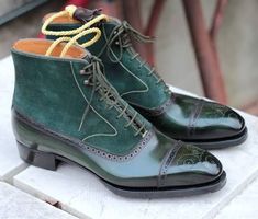 Green Suede Leather Boots for Men Brogue Toe Boots -Genuine Leather Upper -Cow Leather Lining -Leather Insole -Extra Padding for Comfort -Leather Heel -100% Handmade by Professional Craftsmen -No Mass Production, Only Made to Order -Elegant Packing -Shipping Worldwide  Please Note: We are Offering - Made to Order Handmade Leather Products. We take 10 Business Days to Prepare an Order and 3 to 7 Business Days for Shipment. Please feel free to Contact if there is any query about the Product. Male Attire, Leather Boots For Men, Jodhpur Boots, Western Boots For Men, Mens Dress Boots, Brogues Men, Brogue Boots, Mens Ankle Boots