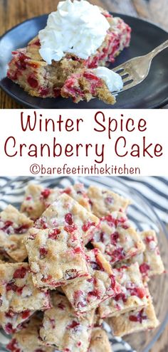 a close up of a plate of cranberry cake