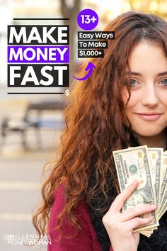 a woman holding money in her hands with the words make money fast