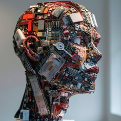 a man's head made up of electronic components