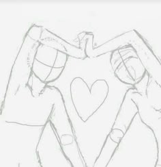 a drawing of two people holding hands with a heart in the middle and one person standing behind them