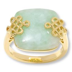 Jade of Yesteryear Gold-Plated Cushion Jade Ring With its thoughtful knot detail and focused, solitaire design, this offering is a stunningly simple showcase of jade. The kind of piece that's equally perfect for those passionate or curious about the stone's ancient charm.       Approx. 9/16"L x 3/4"W x 3/16"H; shank 1/16"W     Stamped .925 sterling silver; gold plating; polished finish    Stone Information       All sizes and weights approximate     Green Jade: Cushion-cut (15mm)     Color-Enhanced, Polymer Impregnated Lavender Jade: Cushion-cut (15mm)     Color-Enhanced, Polymer Impregnated Red Jade: Cushion-cut (15mm)     Green Nephrite Jade: Cushion-cut (15mm) Lavender Jade, Cushion Ring, Color Bands, Nephrite Jade, Jade Ring, Jade Jewelry, Green Jade, Jade Green, Cushion Cut