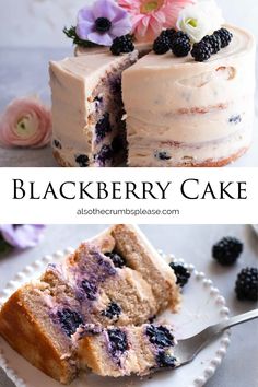 two pictures with different types of cake on the top one has berries and the other has blackberries