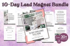 the 10 day lead magnets bundle is shown on top of a purple watercolor background