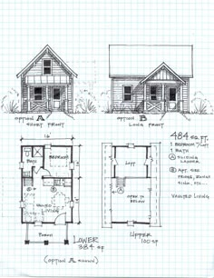 the floor plan for a small cabin with lofts and living quarters on each side