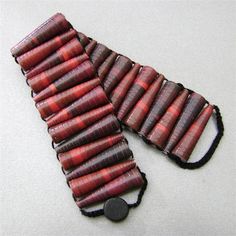 there are many pieces of red and black material