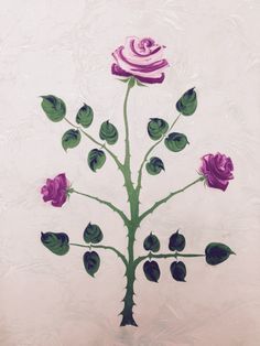 a painting of purple roses on a white background