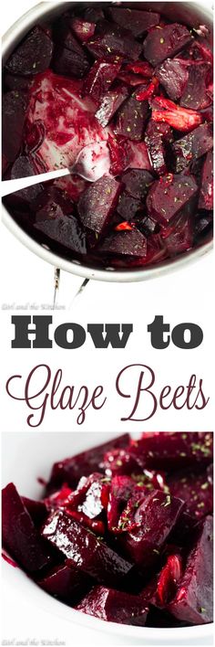 beets in a white bowl with the words how to glaze beets