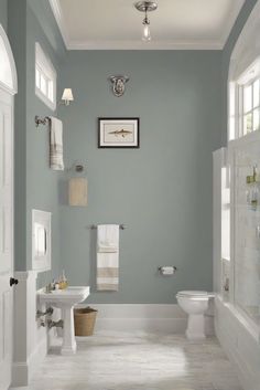 painting interiors, wall color, room design, interior painting, home design, interior walls, paint colors, wall decor, room paint, home painting Painting Bathroom Walls, Bright Room Colors, Best Wall Paint, Bathroom Wall Colors, Bathroom 2024, Balboa Mist, Modern Paint Colors, Paint Guide, Relaxing Bathroom