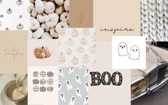 a collage with pumpkins, ghostes, and other halloween related items on it