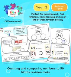 two worksheets for counting and comparing numbers to 50, with the same number