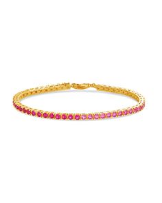 Add a touch of luxury to your look with the Hues of Pink Tennis Bracelet! Featuring a beautiful pink gradient of stones, this stunning tennis bracelet will have you sparkling with grace and elegance. Let your look shine in style! 😊 Materials: 14K gold plated brass, cubic zirconia Features:Measures 7" length, 0.1" width, 2mm CZ stones, Lead & Nickel free, lobster clasp Pink Tennis Bracelet, Classic Pink Tennis Bracelet With Jubilee Design, Classic Pink Tennis Bracelet With Jubilee Style, Pink Jubilee Tennis Bracelet In Classic Style, Classic Pink Bracelets, Classic Pink Tennis Bracelet, Luxury Pink Tennis Bracelet Gift, Pink Jubilee Round Tennis Bracelet, Pink Bracelets With Sparkling Stones