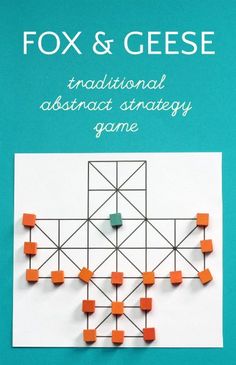 the cover of fox and geese's traditional abstract strategy game, with orange squares