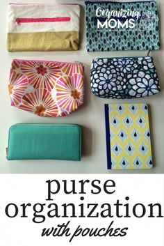 purse organization with pouches on the bottom and in front text reads purse organization with pouches