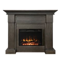 an electric fireplace with the fire burning in it