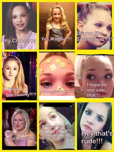 the faces of many different women with words on their foreheads and nose, all in yellow