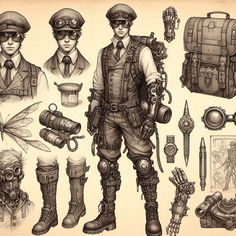 ArtStation - Steampunk boys turnarounds, Alberto Geneletti Steampunk Fashion For Men, Steampunk Drawing Reference, Steampunk Fashion Illustration, Steampunk Fashion Masc, Industrial Character Design, Steam Punk Outfits Male, Tinkering Aesthetic, Steampunk Tinkerer, 1920's Asthetic