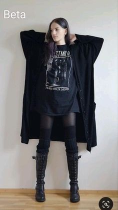 Rocker Goth Style, Goth Mom Jeans Outfit, All Black Outfit Grunge Gothic, Alternative Fashion Night Out, Long Shirt And Leggings Outfit, Lazy Goth Aesthetic, How To Be Goth Aesthetic, Black Layers Outfit