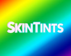 the word skintints is written in white on a multicolored rainbow background