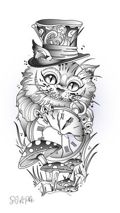 Dark Disney Tattoos, Cheshire Cat Tattoo, Alice And Wonderland Tattoos, Alice In Wonderland Drawings, Wonderland Tattoo, Tattoo Zeichnungen, Adult Coloring Designs, Tattoo Stencil Outline, Tattoo Art Drawings