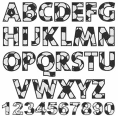 the alphabet is made up of letters and numbers, all in black and white colors