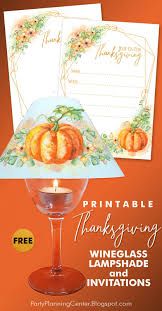 a thanksgiving card with pumpkins on it and a free printable thanksgiving wine glass lamp shade