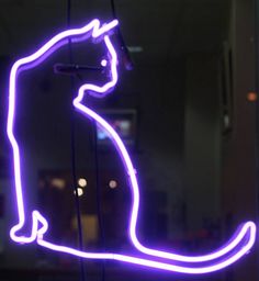 a neon sign with a cat on it