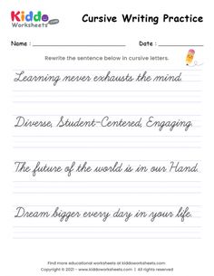 cursive writing practice worksheet