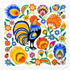 an image of a rooster surrounded by flowers