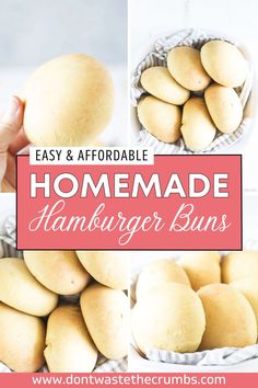 homemade hamburger buns with text overlay that reads easy and affordable homemade hamburger buns