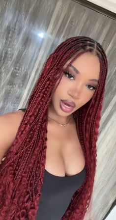 Box Braids Red, Braids Red, Red Braids, Red Box Braids, Hair Goal, Styled Hair, Goddess Braids Hairstyles, Box Braids Hairstyles For Black Women, Hairstyle Inspo