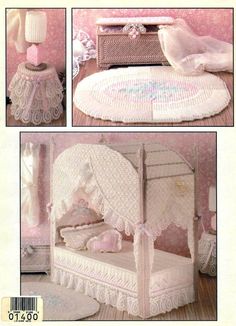 crochet patterns for furniture and bedding in the style of dollhouse beds