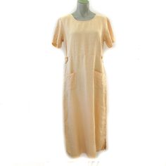 J Jill Dress Medium Apricot Linen Short Sleeve Shift Pockets Mother of Pearl #JJill #ShiftDress Pearl Clothing, Business Wear, Linen Short, Dress Medium, Clothing Dresses, Apricot