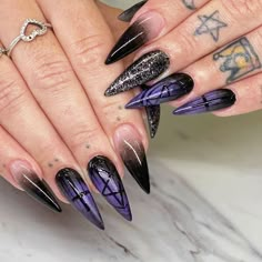 Dark Purple Nail Designs, Halloween Nail Art Designs, Blood Nails, Dark Purple Nails, Sharp Claws, Purple Nail Art