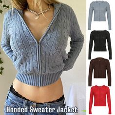 Find ideas๏ฟฝand inspiration for Womens Autumn Hooded Sweaters Zip Up Jacket Short Cardigan Knitted Hoodies Top, women's tops Zipped Knitted Sweater, Zip Up V Neck Sweater, Zipper Front Sweater, Warm Zip Up Sweater, Zip Up Sweater Brown, Vintage Knit Zip Up Sweater, Sixth Form Uk, 00s Mode, Basic Cardigan