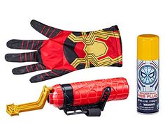 an assortment of toys including gloves and spray