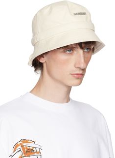 Cotton twill bucket hat in off-white. · Logo hardware at face · Quilted brim · Self-tie drawstring at back face · Cotton poplin lining Part of the Les Classiques collection. Supplier color: Off-white Cotton Poplin, Cotton Twill, Bucket Hat, Top Brands, Off White, Luxury Fashion, ? Logo, Hats, White