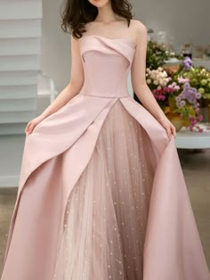 Pink Long Prom Dresses, Prom Dresses Strapless, Gaun Koktail, Prom Dress Pink, Tulle Long Prom Dress, Prom Dresses Long Pink, Formal Bridesmaids Dresses, Tulle Maxi Dress, Gowns Dresses Elegant