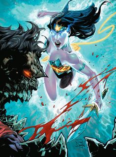 the cover to wonder woman and her monster, which appears to be being attacked by another creature